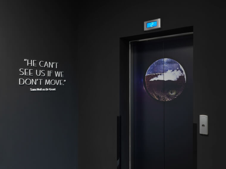 Jurassic Park quote on the wall of Elstree designed by One x One