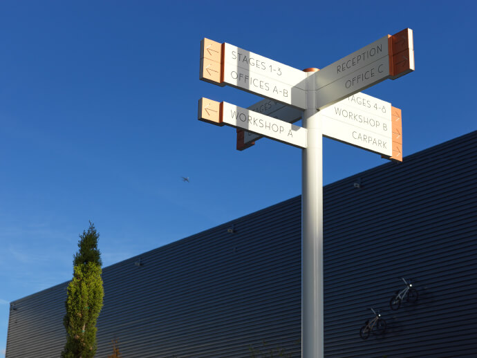 Exterior signage at Sky Studios Elstree designed by One by One